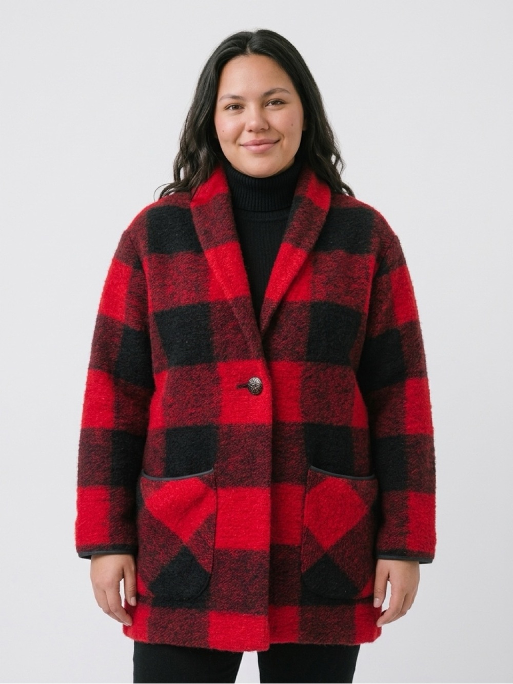 Wilfred Red & Black Buffalo Plaid Pea Coat